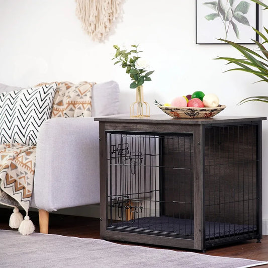 End Table Dog Kennel Wooden Crate With Double Doors 27.2" L